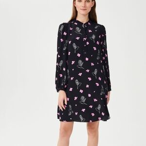 Hobbs London Ria floral birds print Preppy mini dress long sleeves side pockets